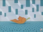 Une feuille orange à la dérive sur une eau bleue paisible